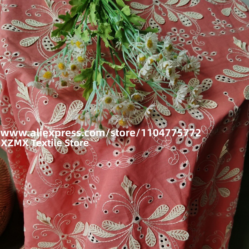 빨간색 바탕의 3D 꽃 자수 원단, 속이 비어 있는 레 - Vintage Sewing Textile 리뷰 및 가격