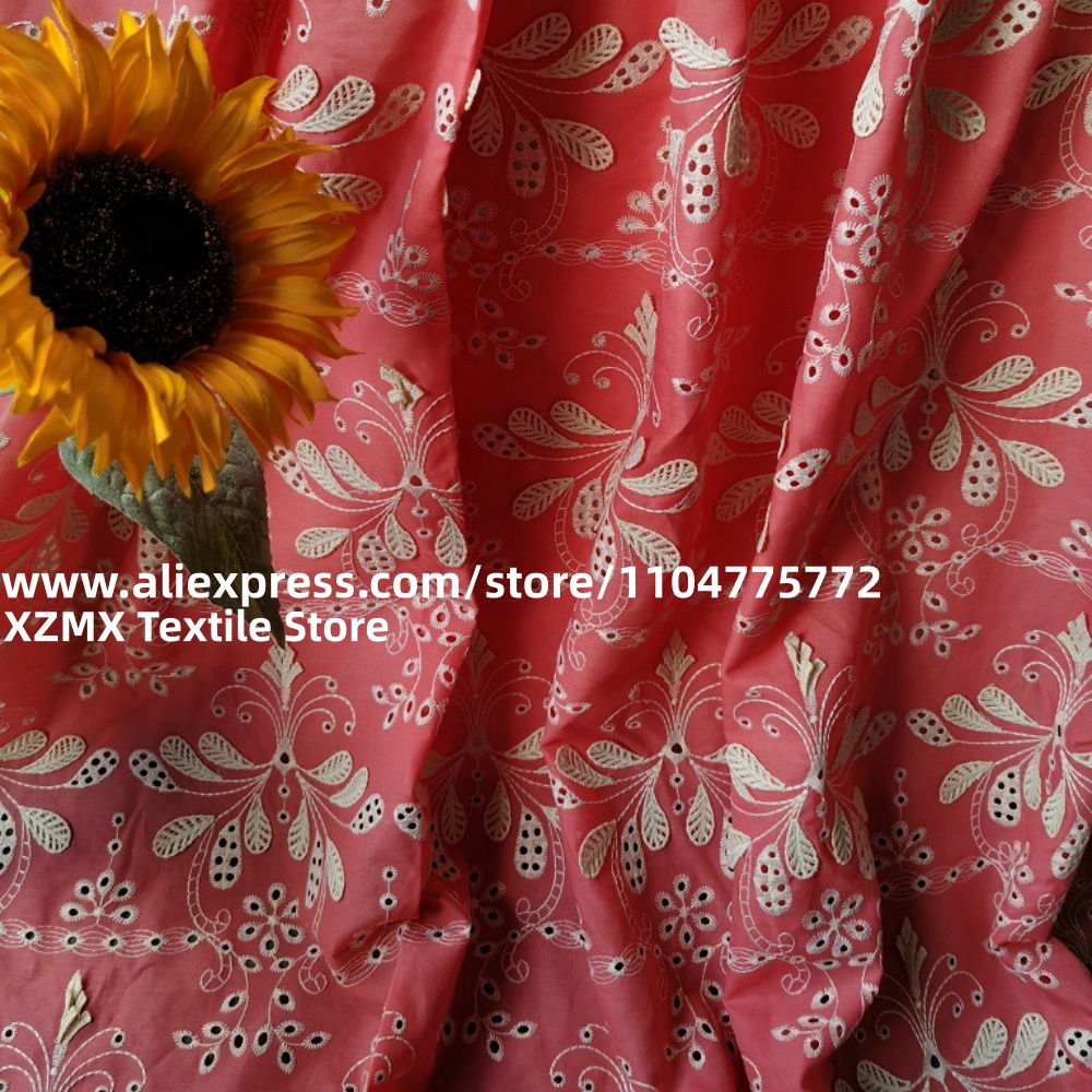빨간색 바탕의 3D 꽃 자수 원단, 속이 비어 있는 레 - Vintage Sewing Textile 리뷰 및 가격